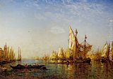 Felix Ziem Famous Paintings - Shipping on the Grand Canal Venice